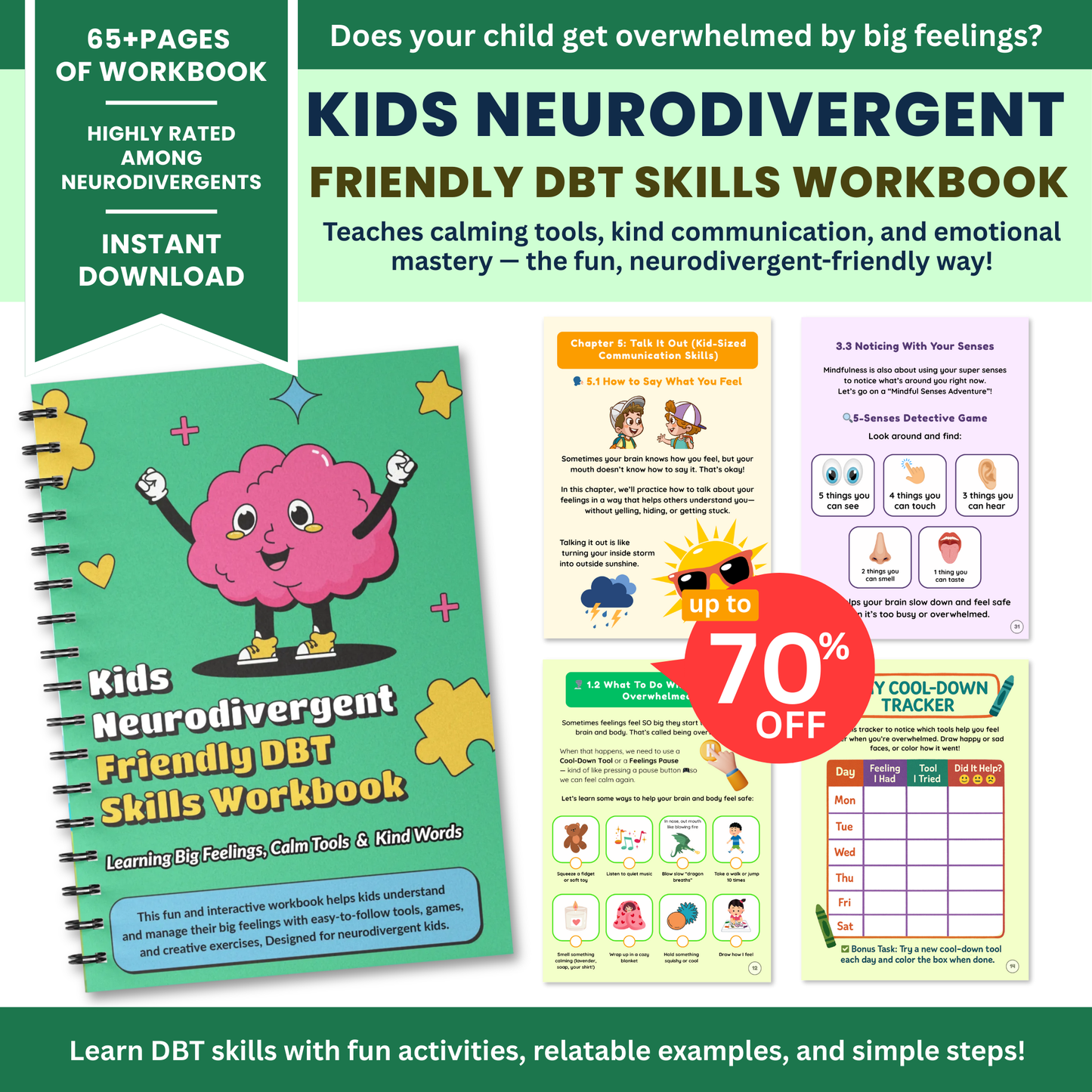 Kids Neurodivergent-Friendly DBT Skills Workbook : š§ A Calm, Colorful, Confidence-Building Guide for Big Feelings & Brighter Mind