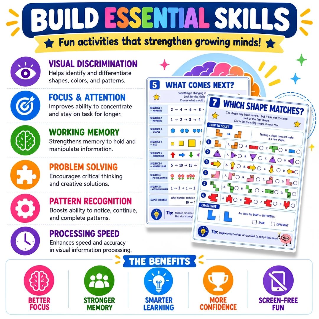 Ultimate Kids Brain Games Workbook | 100+ Printable Activities for Focus, Memory with Answer Sheet (PDF Download)