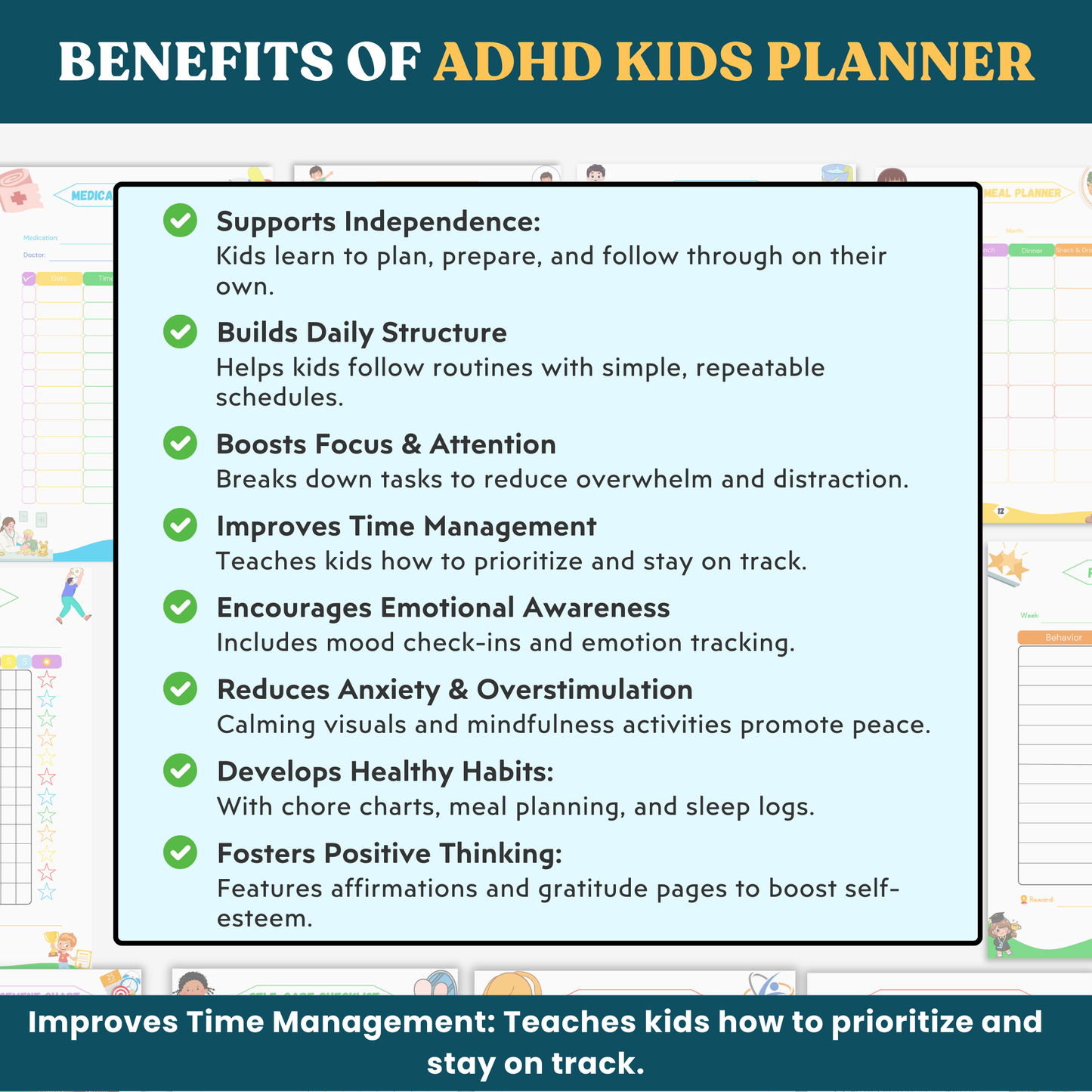 Kids ADHD Planner | Kids Emotion Trackers | kids Daily & Weekly Planners | Communication Logs | Mindfulness & Coping Tools