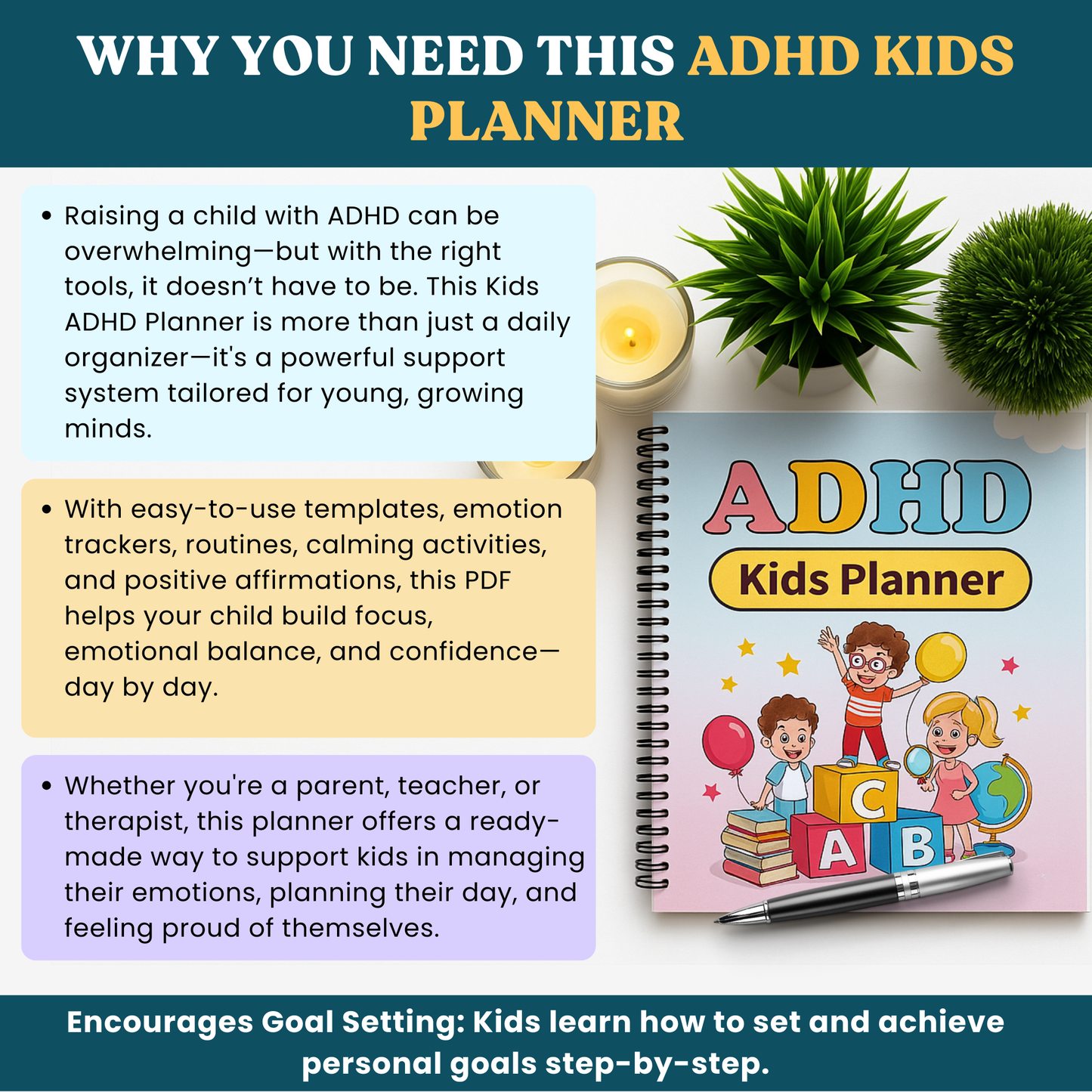 Kids ADHD Planner | Kids Emotion Trackers | kids Daily & Weekly Planners | Communication Logs | Mindfulness & Coping Tools