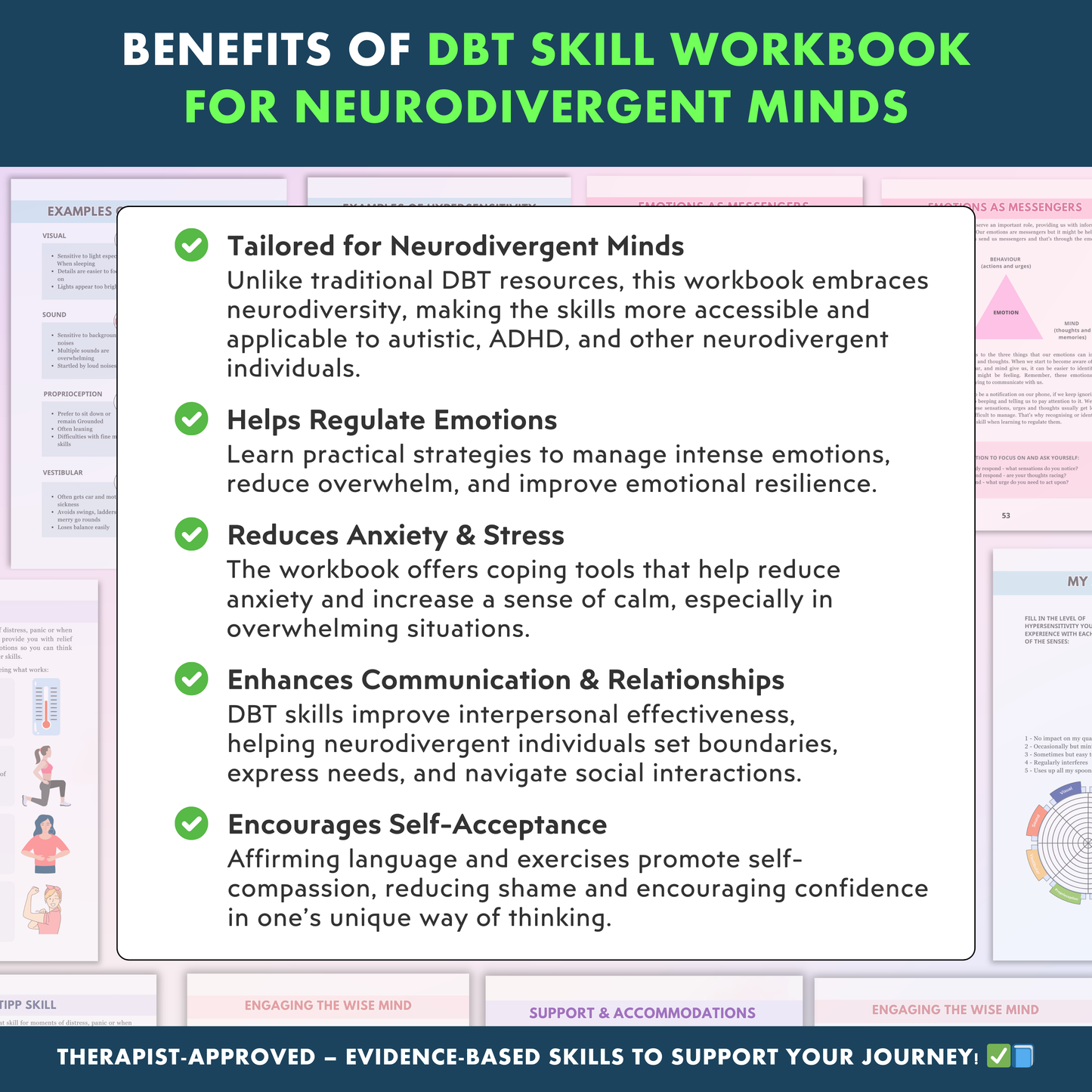 Neurodivergent Friendly DBT Skills, DBT Worksheets, DBT, Emotional Regulation, Neurodivergent, Autism, bpd, therapy worksheets, borderline