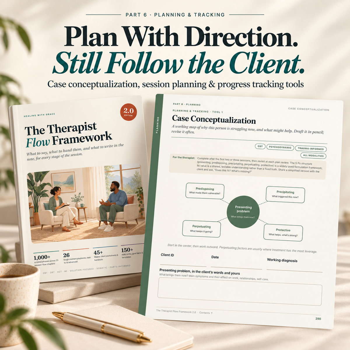 The Therapist Flow Framework™ 2.0 | 1,000+ Therapy Scripts, 26 Tough-Moment workbook, 45+ Client Worksheets & 150+ Note Tools | Complete Therapist Session Toolkit | Digital Download