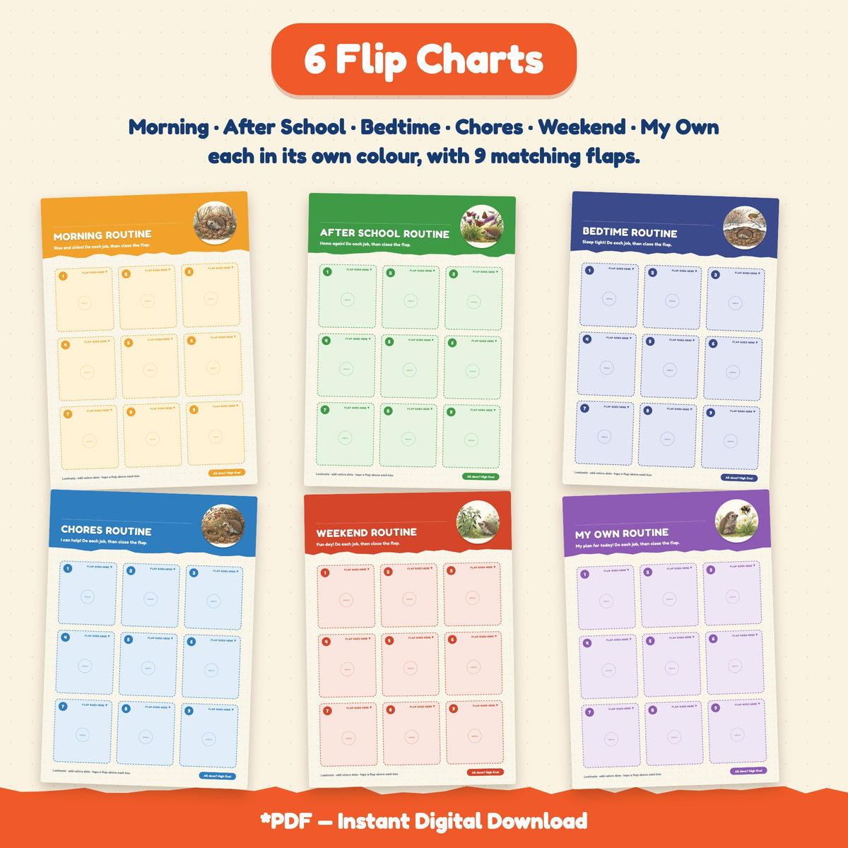 Kids Routine Flip Chart Bundle | 6 Editable Charts + 99 Picture Task Cards | Morning, Bedtime & Chore Chart for Toddlers | Reward Chart, First–Then Board | Printable PDF