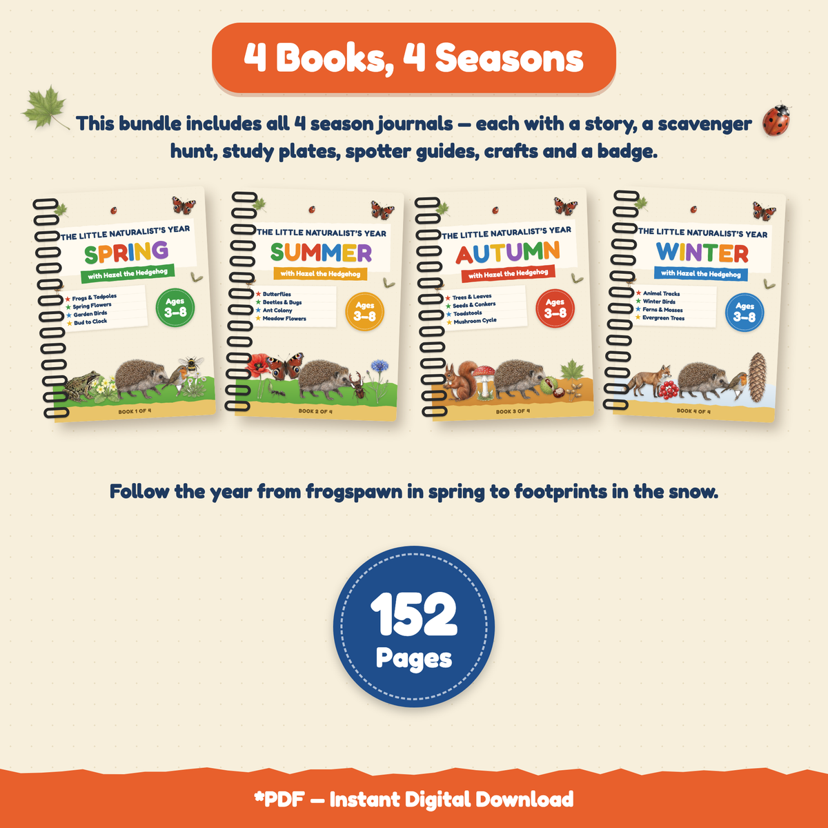 The Little Naturalist's Year | Nature Journal for Kids Ages 3–8 | 152-Page | 4 Season Books, Stories, Parent Guide & Posters | Printable PDF