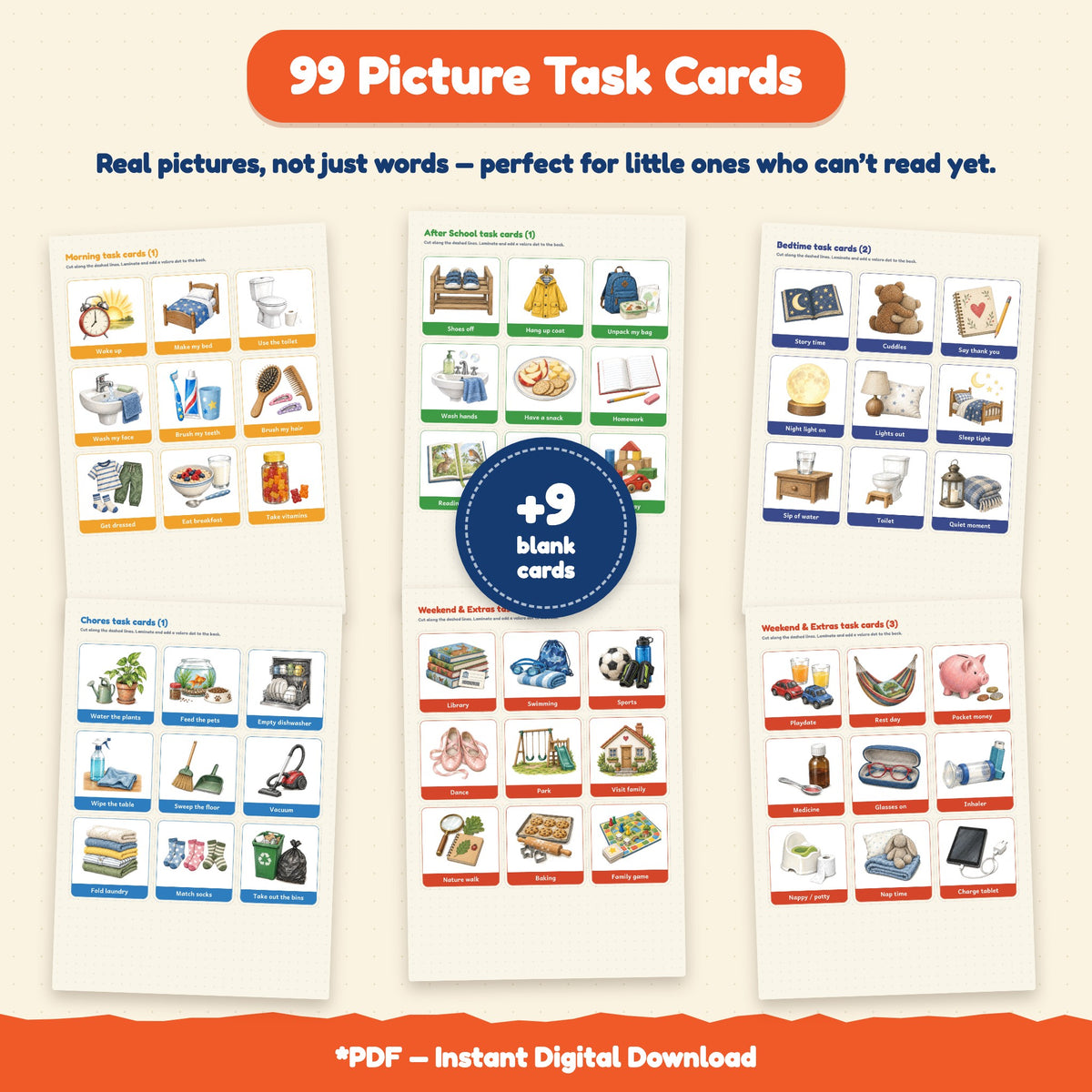 Kids Routine Flip Chart Bundle | 6 Editable Charts + 99 Picture Task Cards | Morning, Bedtime & Chore Chart for Toddlers | Reward Chart, First–Then Board | Printable PDF