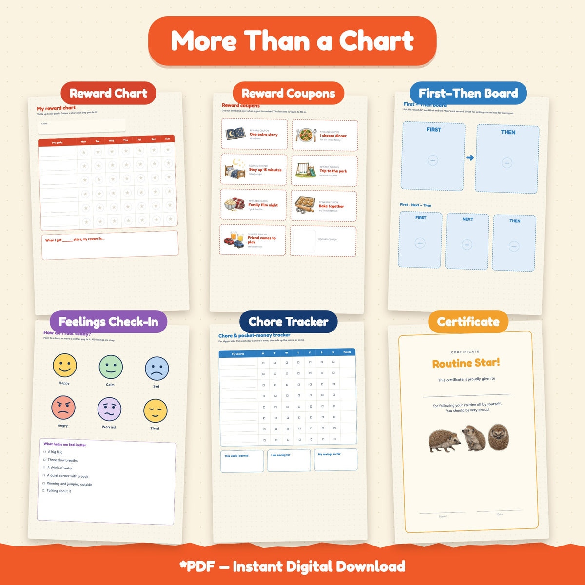 Kids Routine Flip Chart Bundle | 6 Editable Charts + 99 Picture Task Cards | Morning, Bedtime & Chore Chart for Toddlers | Reward Chart, First–Then Board | Printable PDF