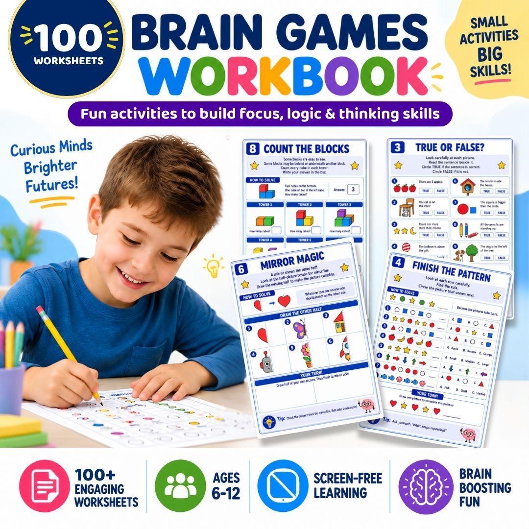 Ultimate Kids Brain Games Workbook | 100+ Printable Activities for Focus, Memory with Answer Sheet (PDF Download)