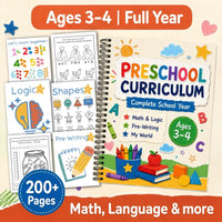 Preschool Curriculum Workbook Ages 3–4 | 207+ Printable Worksheets | Full-Year Pre-K Learning Bundle | ABC, Numbers, Writing, Shapes & Logic | PDF