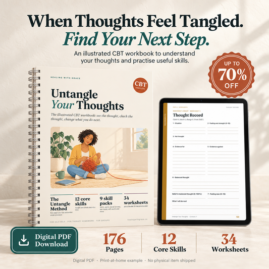 Untangle Your Thoughts: The Illustrated CBT Workbook | 12 Core CBT Skills, Skill Packs by Feeling & Fillable Worksheets for Worry, Anxiety, Low Mood & More | Digital Download