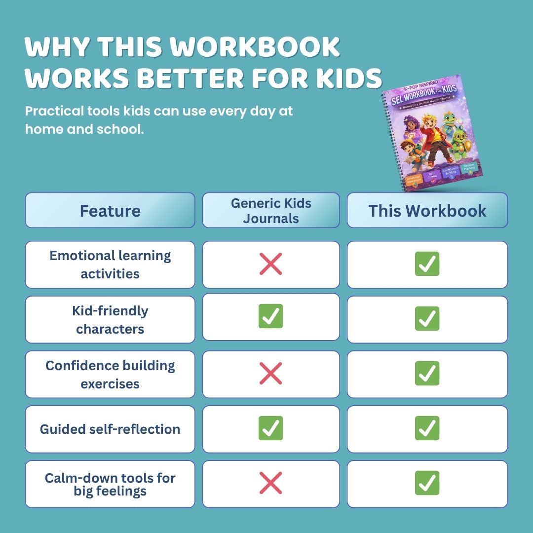 K-Pop Inspired SEL Workbook for Kids (Printable PDF) | Therapy Activities for Emotional Regulation, Self-Esteem, Self-Acceptance, Confidence & Big Feelings