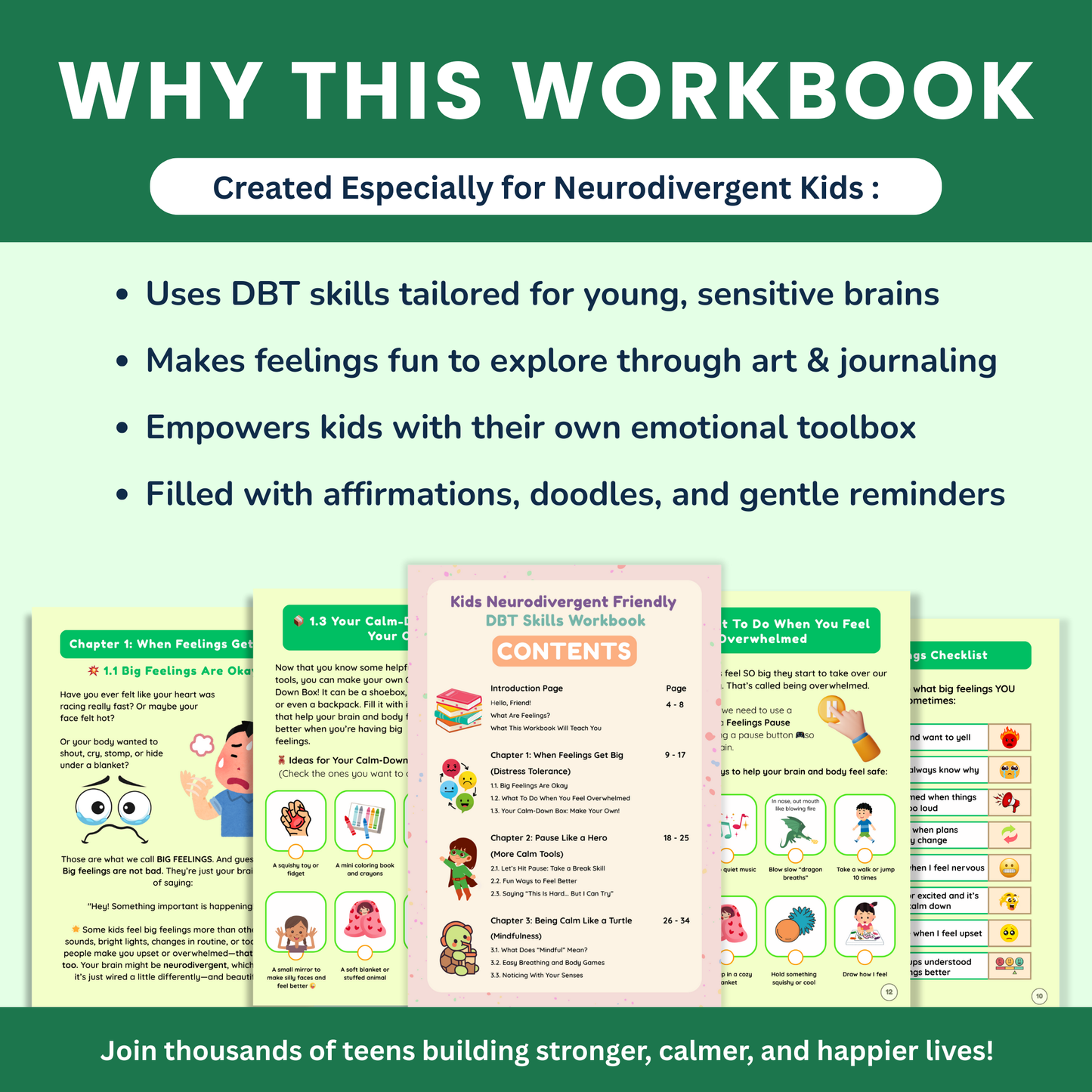 Kids Neurodivergent-Friendly DBT Skills Workbook : 🧠 A Calm, Colorful, Confidence-Building Guide for Big Feelings & Brighter Mind