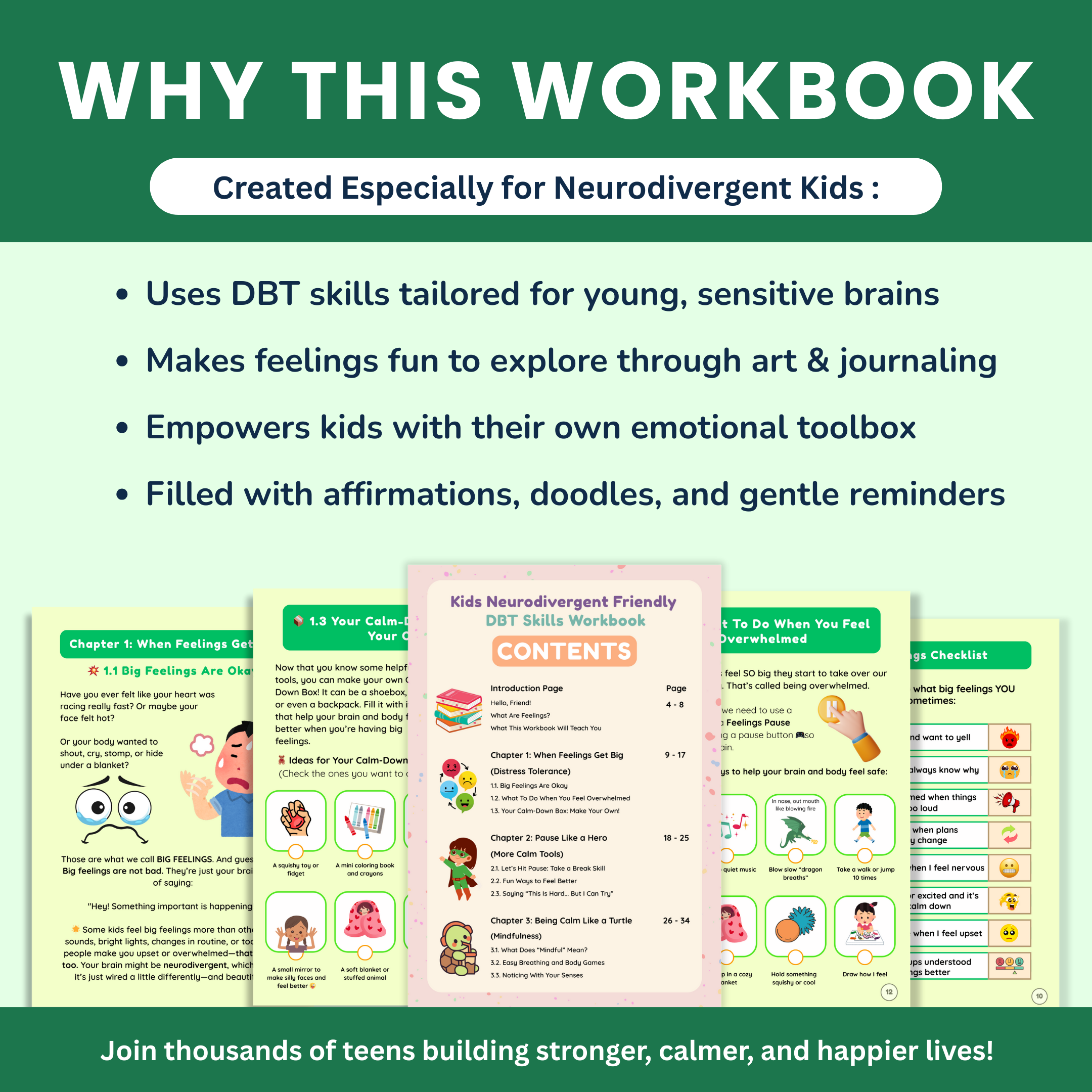 Kids Neurodivergent-Friendly DBT Skills Workbook : 🧠 A Calm, Colorful, Confidence-Building Guide for Big Feelings & Brighter Mind