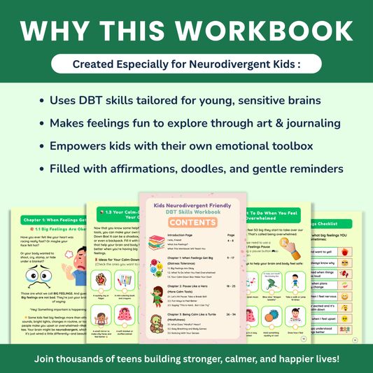 Kids Neurodivergent-Friendly DBT Skills Workbook : 🧠 A Calm, Colorful, Confidence-Building Guide for Big Feelings & Brighter Mind