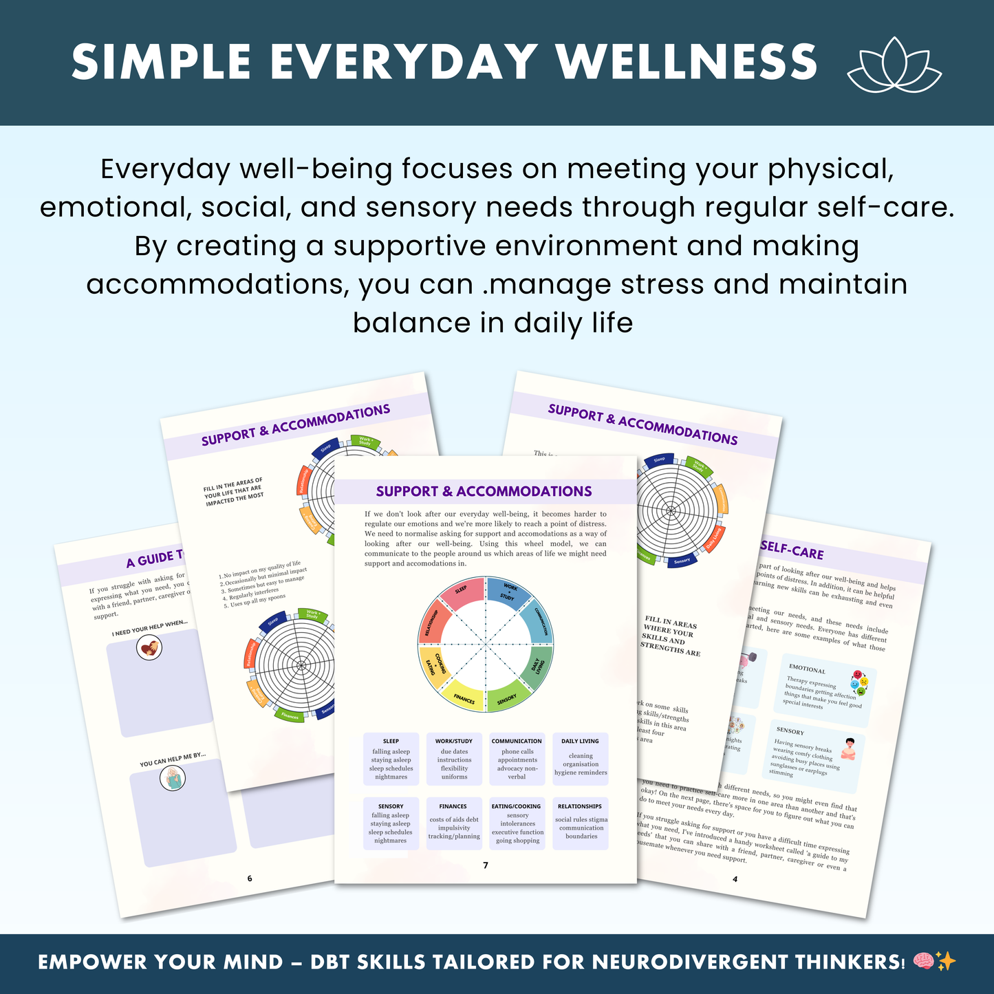 Neurodivergent Friendly DBT Skills, DBT Worksheets, DBT, Emotional Regulation, Neurodivergent, Autism, bpd, therapy worksheets, borderline