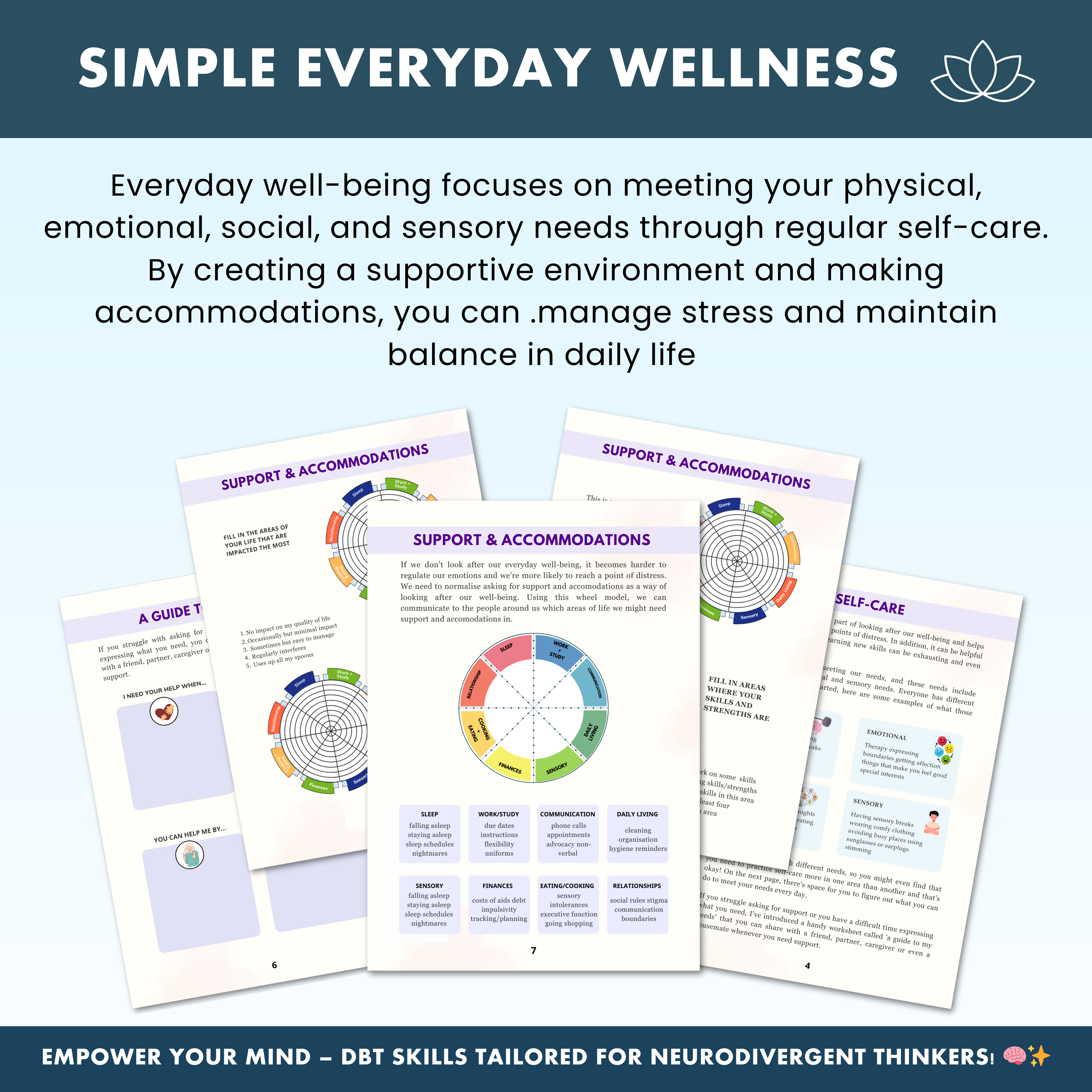 Neurodivergent Friendly DBT Skills, DBT Worksheets, DBT, Emotional Regulation, Neurodivergent, Autism, bpd, therapy worksheets, borderline