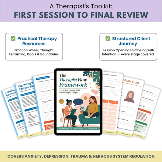 The Therapist Flow Framework™ 480+ Therapy Scripts, Worksheets & Session Tools | Complete Clinical Toolkit from First Session to Final Review (CBT, ACT, DBT, Polyvagal) | Digital PDF