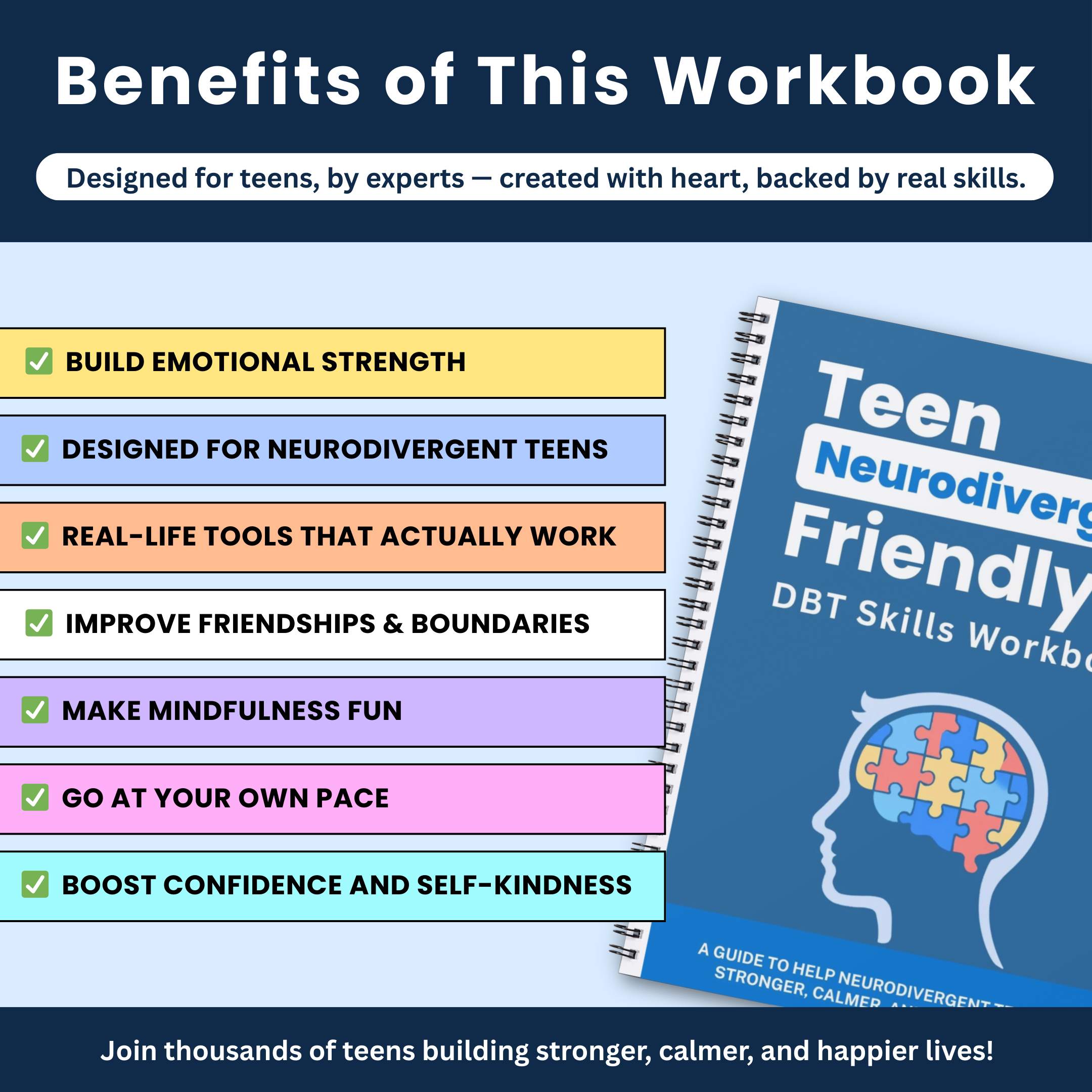 Teen Neurodivergent-Friendly DBT Skills Workbook: Build Emotional Strength with Confidence & Creativity!