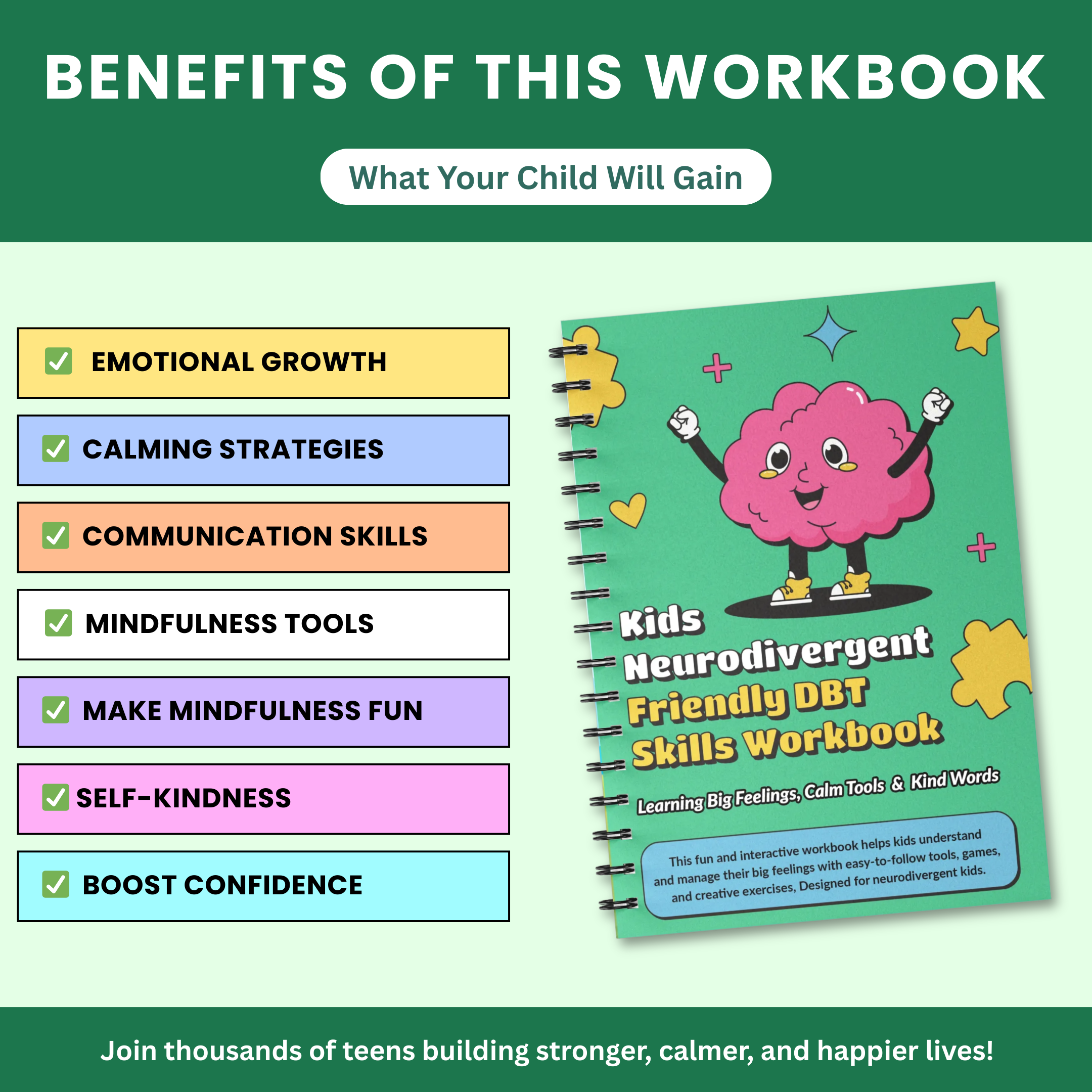 Kids Neurodivergent-Friendly DBT Skills Workbook : 🧠 A Calm, Colorful, Confidence-Building Guide for Big Feelings & Brighter Mind
