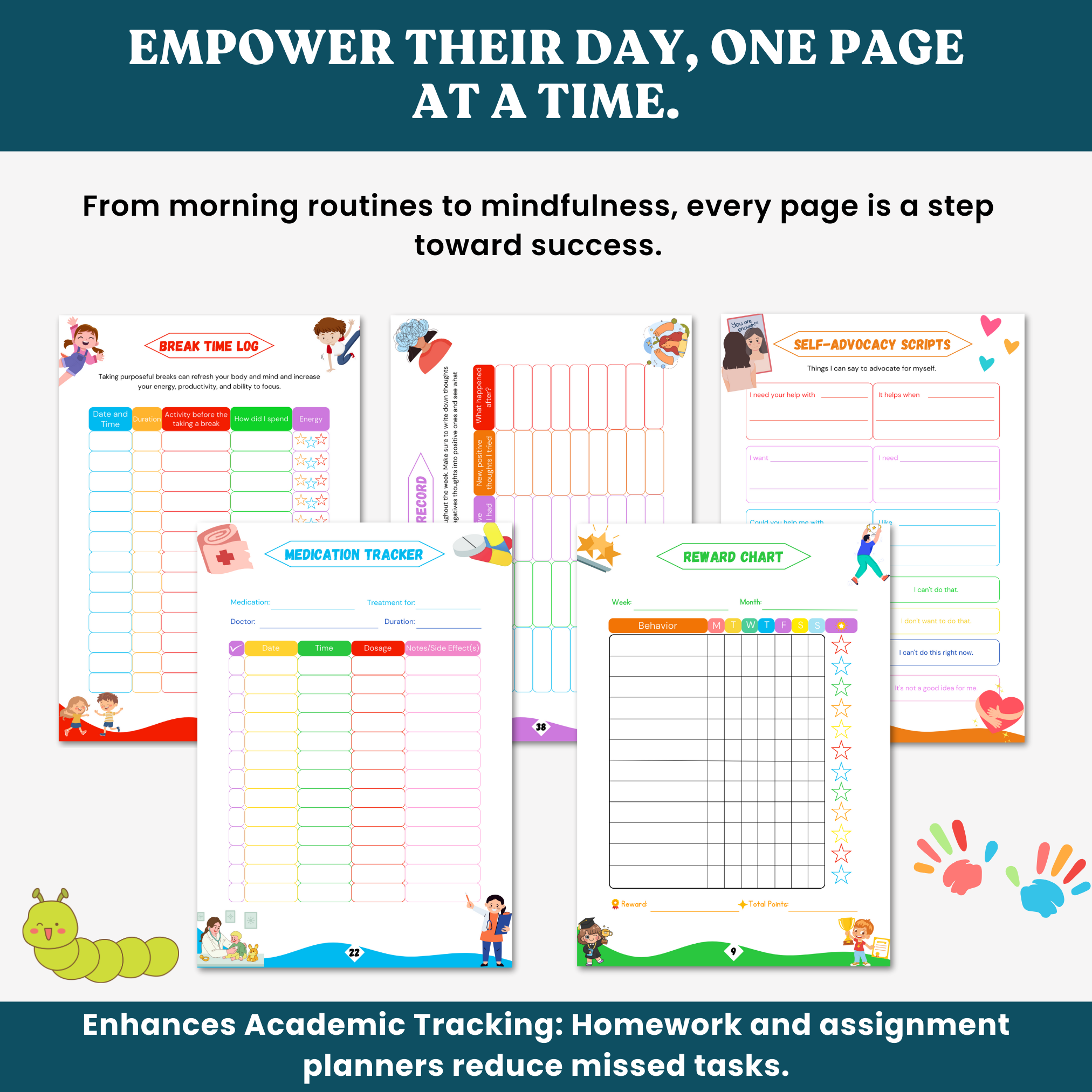 Kids ADHD Planner | Kids Emotion Trackers | kids Daily & Weekly Planners | Communication Logs | Mindfulness &amp; Coping Tools