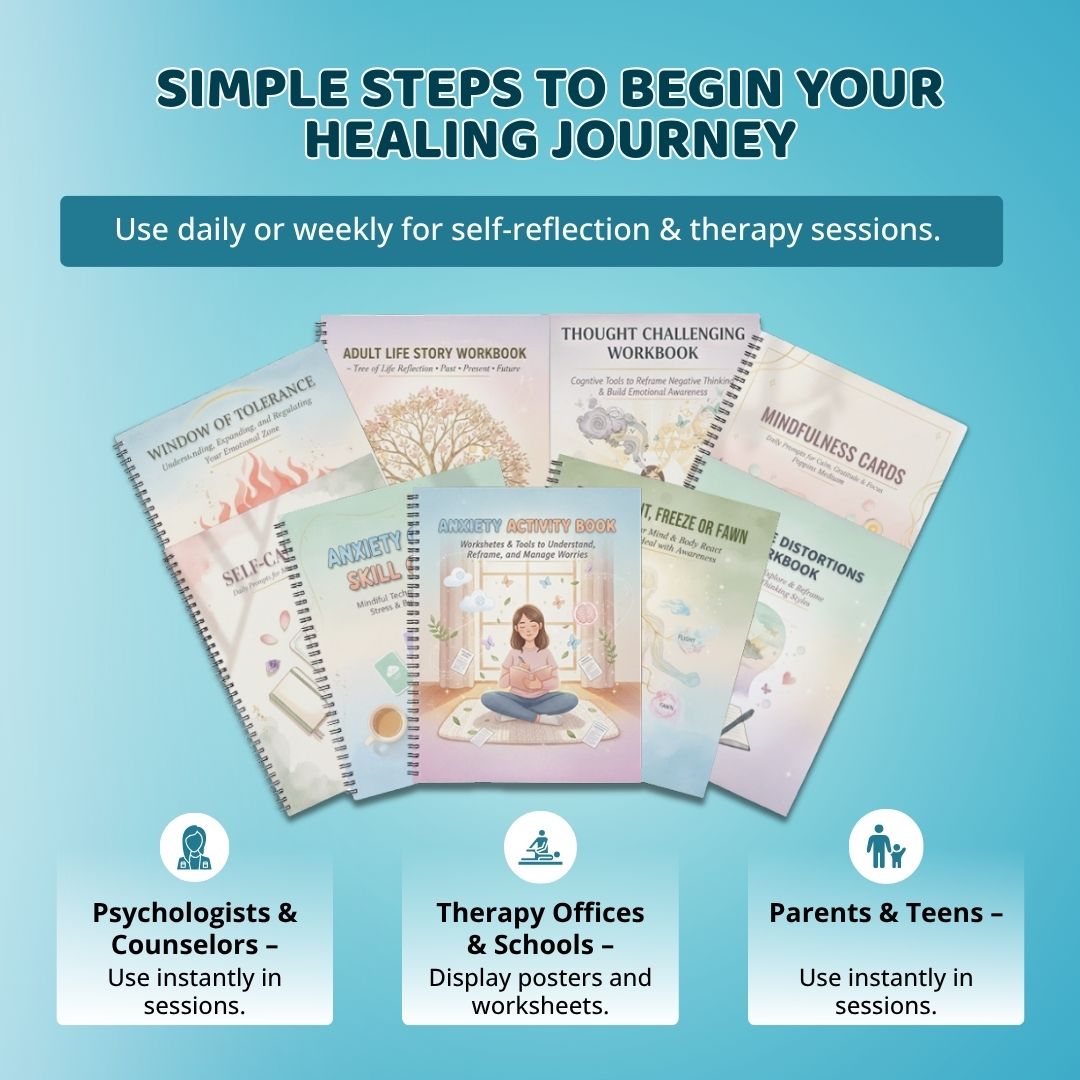 Anxiety mega bundle, psychologist resources, therapy worksheets, mental health resources tools self care cards, therapy office