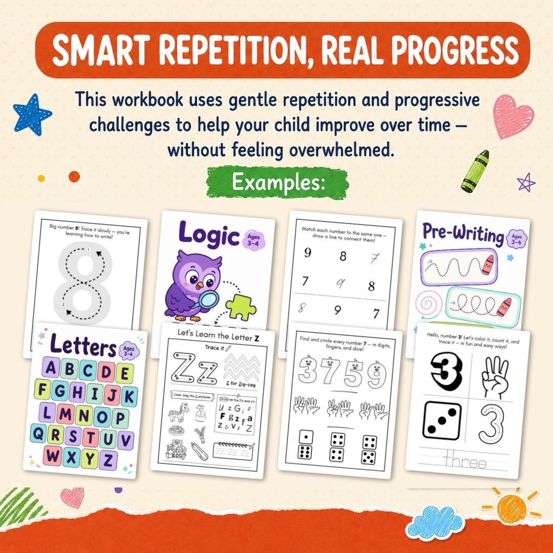 Preschool Curriculum Workbook Ages 3–4 | 207+ Printable Worksheets | Full-Year Pre-K Learning Bundle | ABC, Numbers, Writing, Shapes & Logic | PDF