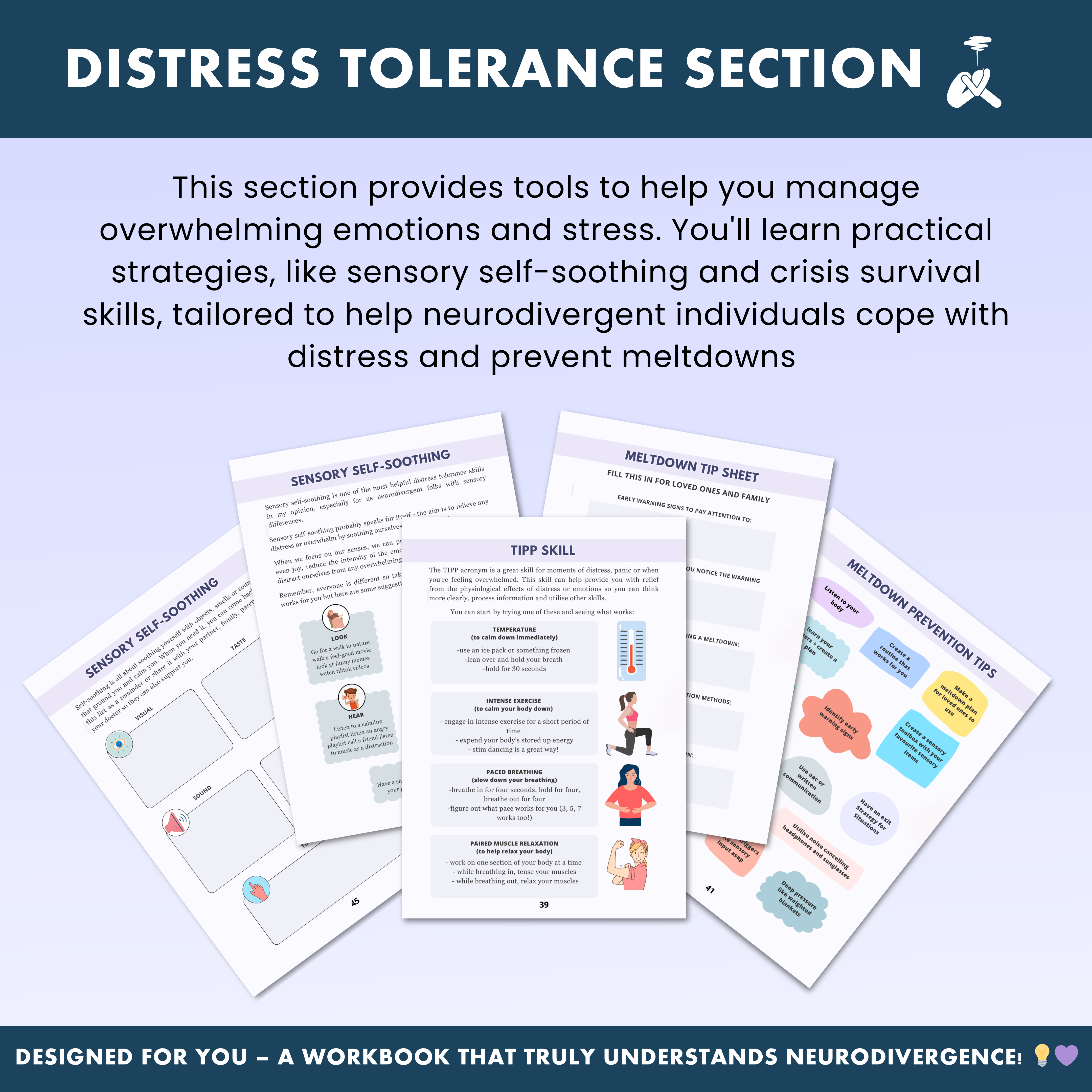 Neurodivergent Friendly DBT Skills, DBT Worksheets, DBT, Emotional Regulation, Neurodivergent, Autism, bpd, therapy worksheets, borderline