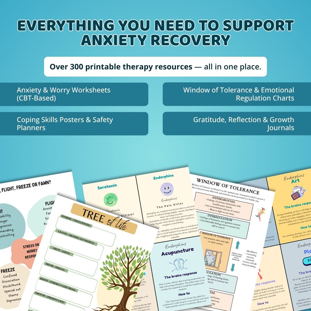 Anxiety mega bundle, psychologist resources, therapy worksheets, mental health resources tools self care cards, therapy office