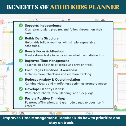 Kids ADHD Planner | Kids Emotion Trackers | kids Daily & Weekly Planners | Communication Logs | Mindfulness &amp; Coping Tools