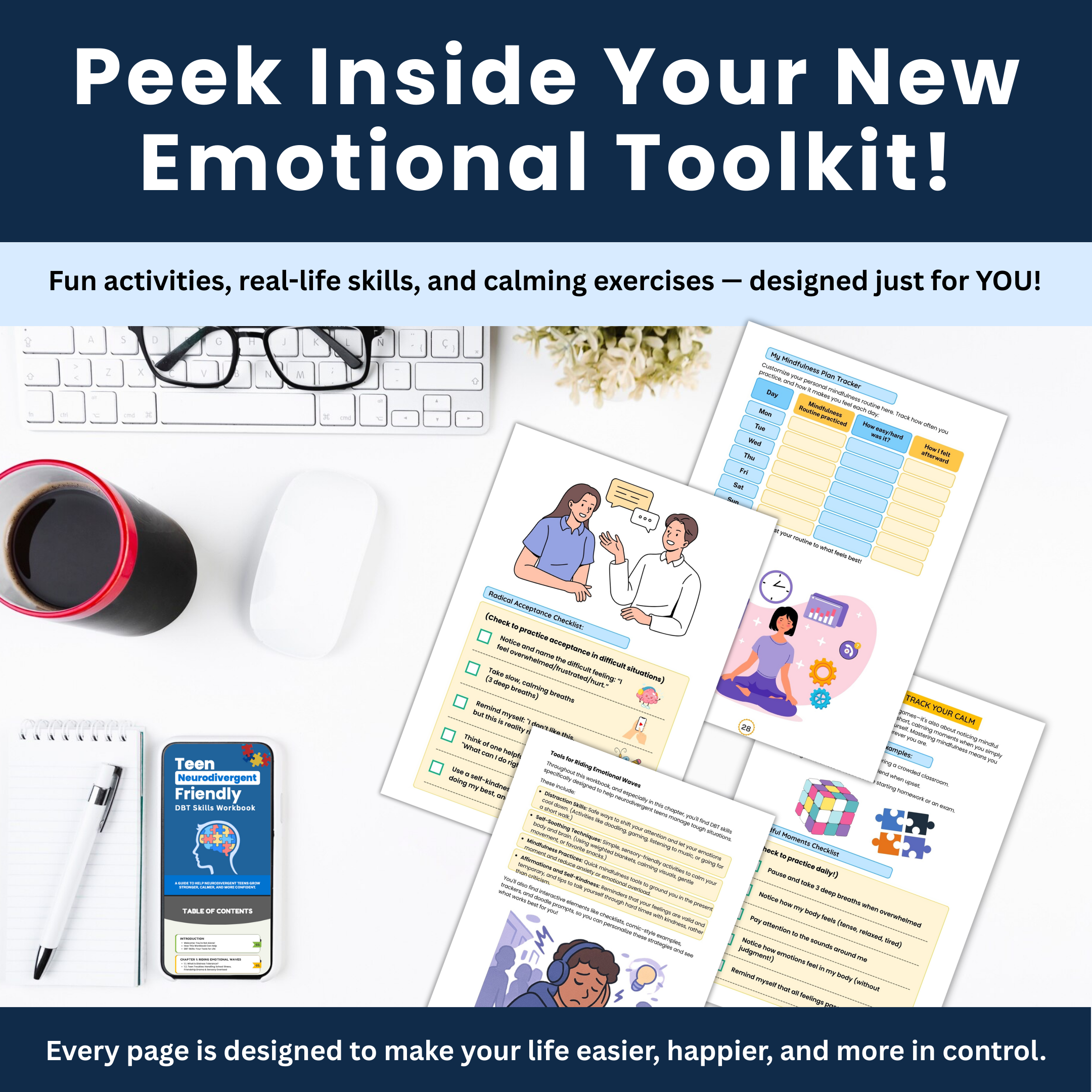 Teen Neurodivergent-Friendly DBT Skills Workbook: Build Emotional Strength with Confidence & Creativity!
