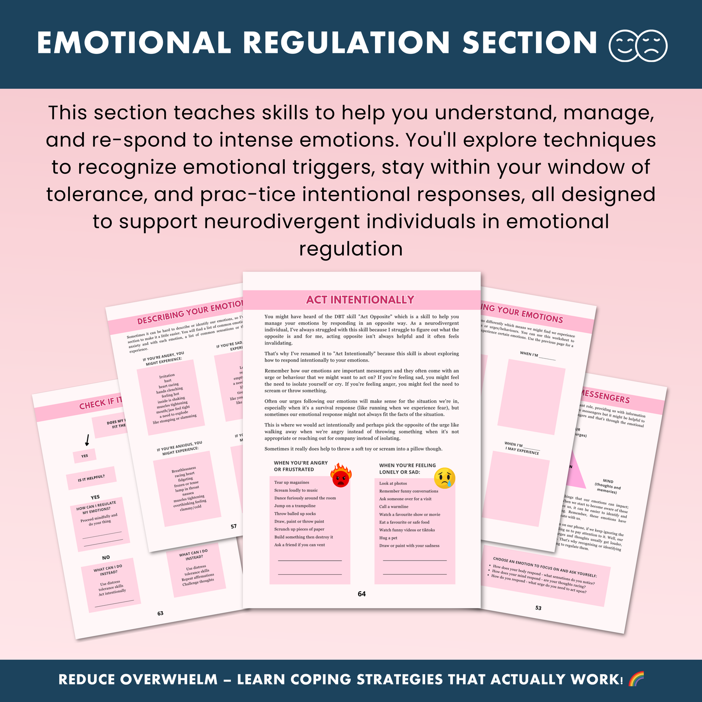 Neurodivergent Friendly DBT Skills, DBT Worksheets, DBT, Emotional Regulation, Neurodivergent, Autism, bpd, therapy worksheets, borderline
