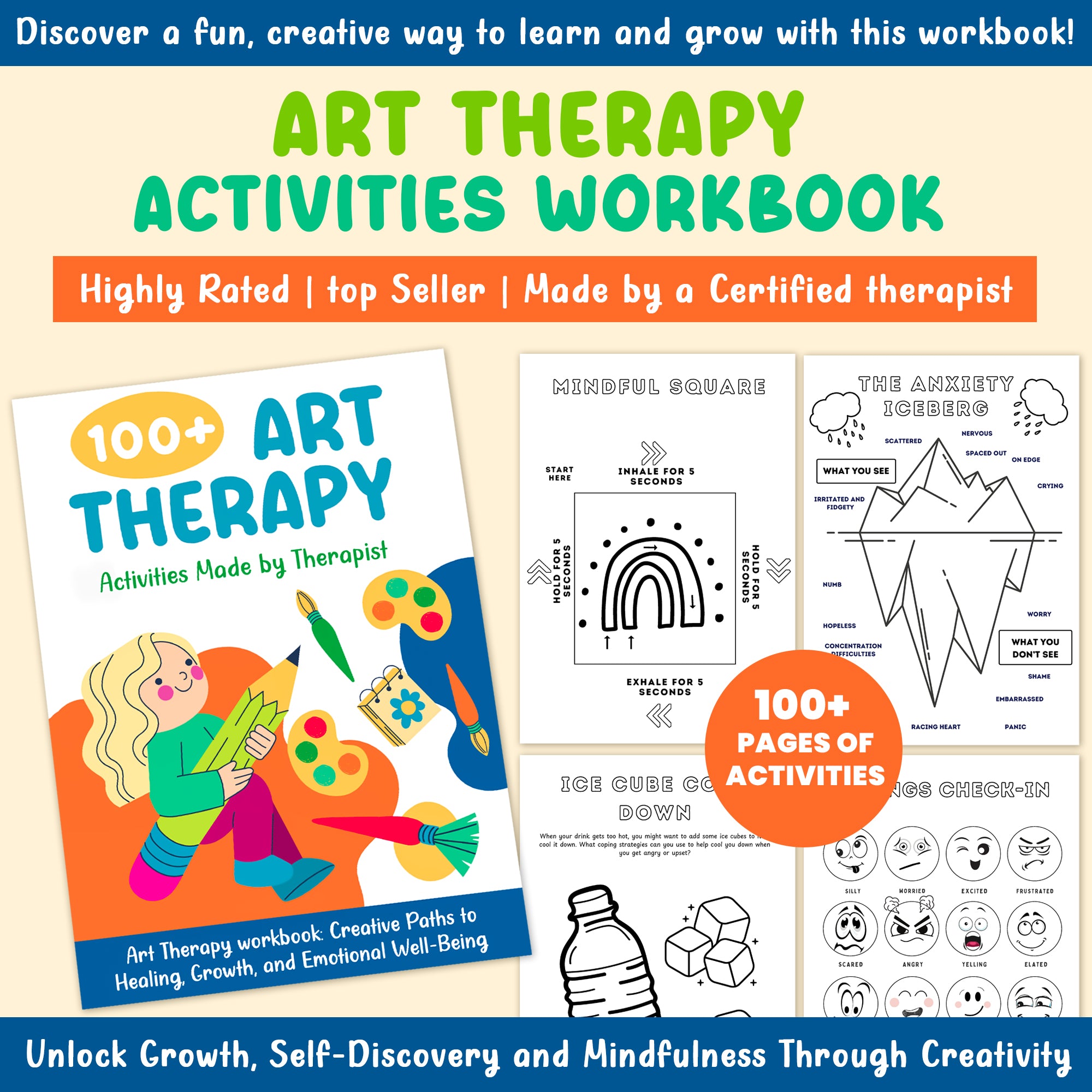 Art Therapy Worksheets For Mental Health, Self-esteem, and Confidence. Therapy Book for Parents, counselors, therapists, and psychologists.