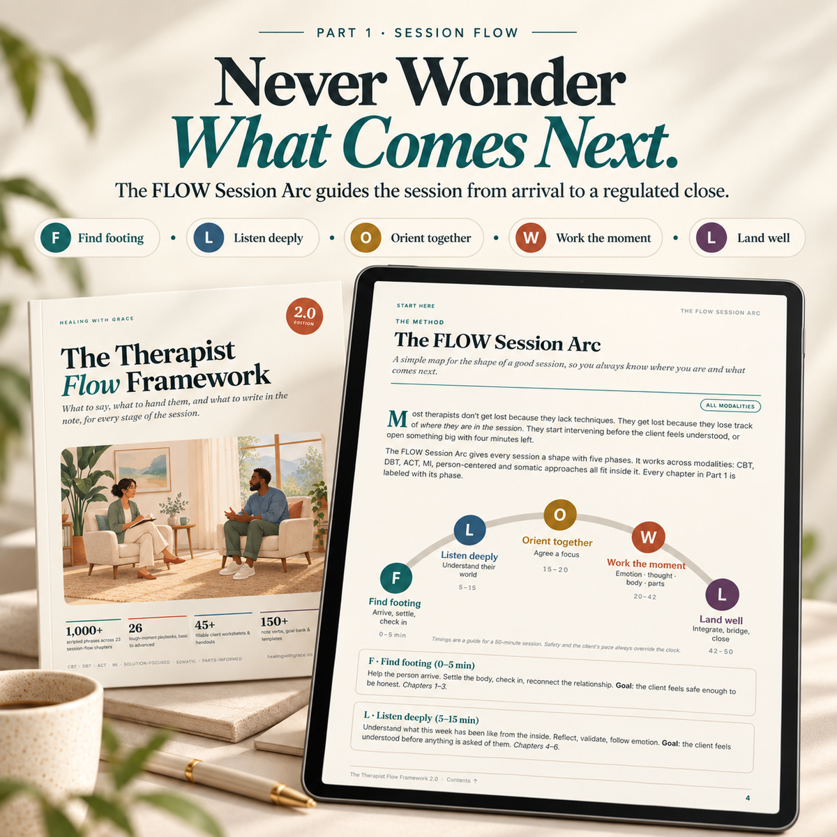 The Therapist Flow Framework™ 2.0 | 1,000+ Therapy Scripts, 26 Tough-Moment workbook, 45+ Client Worksheets & 150+ Note Tools | Complete Therapist Session Toolkit | Digital Download