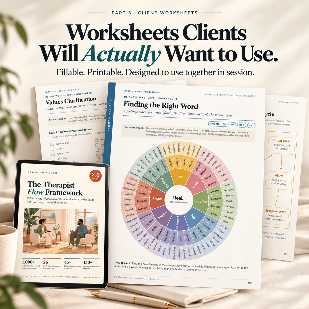 The Therapist Flow Framework™ 2.0 | 1,000+ Therapy Scripts, 26 Tough-Moment workbook, 45+ Client Worksheets & 150+ Note Tools | Complete Therapist Session Toolkit | Digital Download