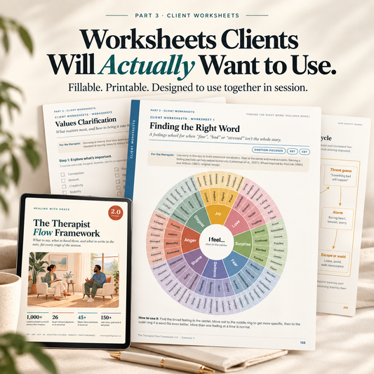 The Therapist Flow Framework™ 2.0 | 1,000+ Therapy Scripts, 26 Tough-Moment workbook, 45+ Client Worksheets & 150+ Note Tools | Complete Therapist Session Toolkit | Digital Download