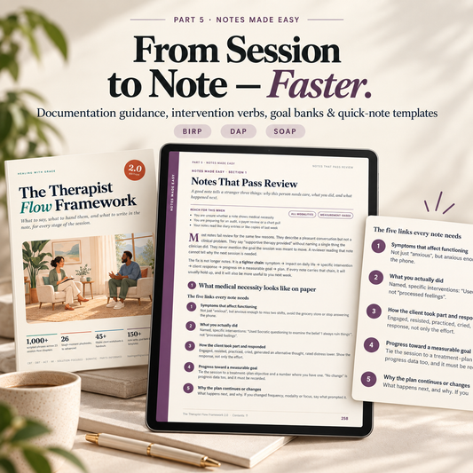 The Therapist Flow Framework™ 2.0 | 1,000+ Therapy Scripts, 26 Tough-Moment workbook, 45+ Client Worksheets & 150+ Note Tools | Complete Therapist Session Toolkit | Digital Download