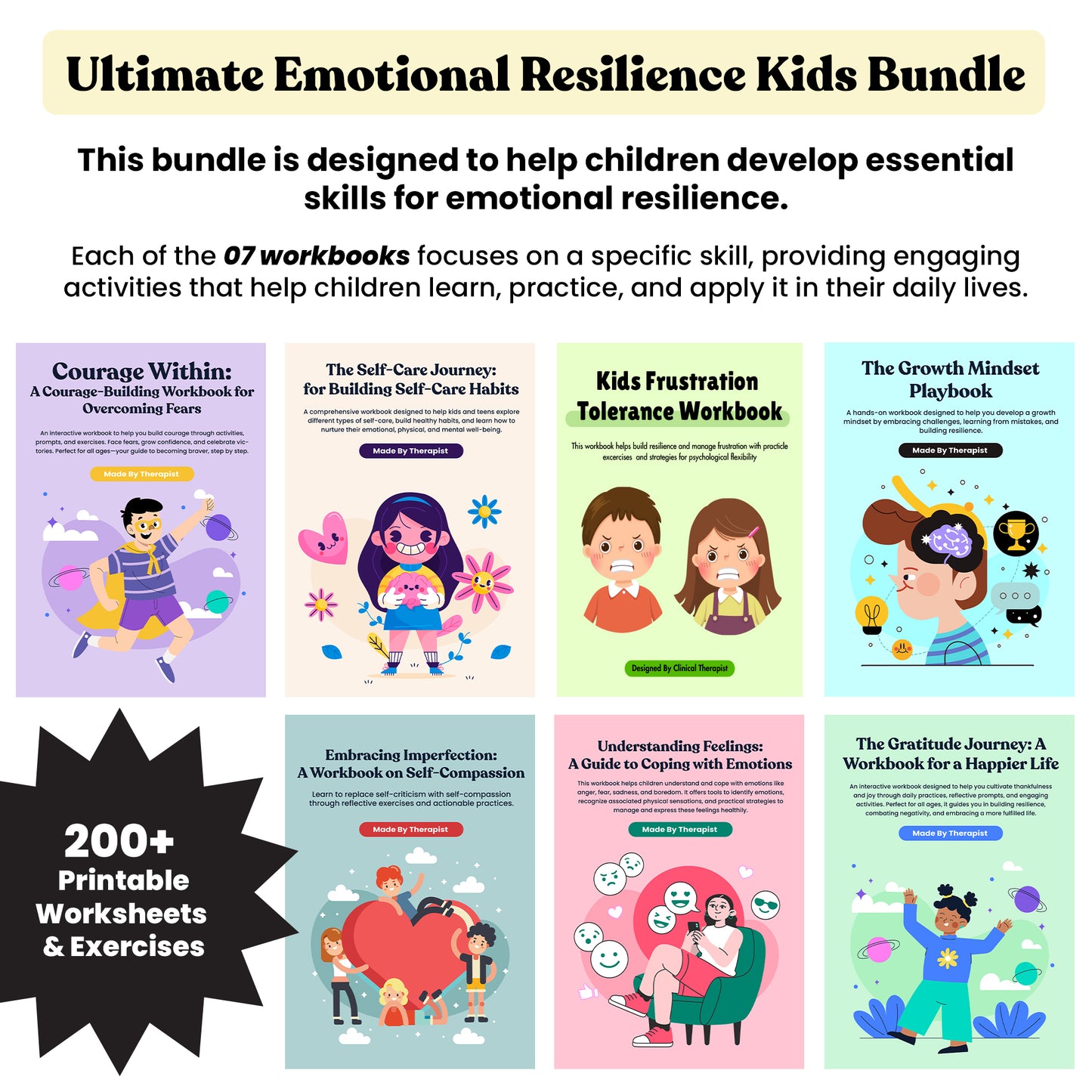 Ultimate Emotional Resilience Kids Toolkit, Children Therapy Workbooks Bundle, Emotional Regulation and Coping Skills, Kids and Play Therapy Worksheets