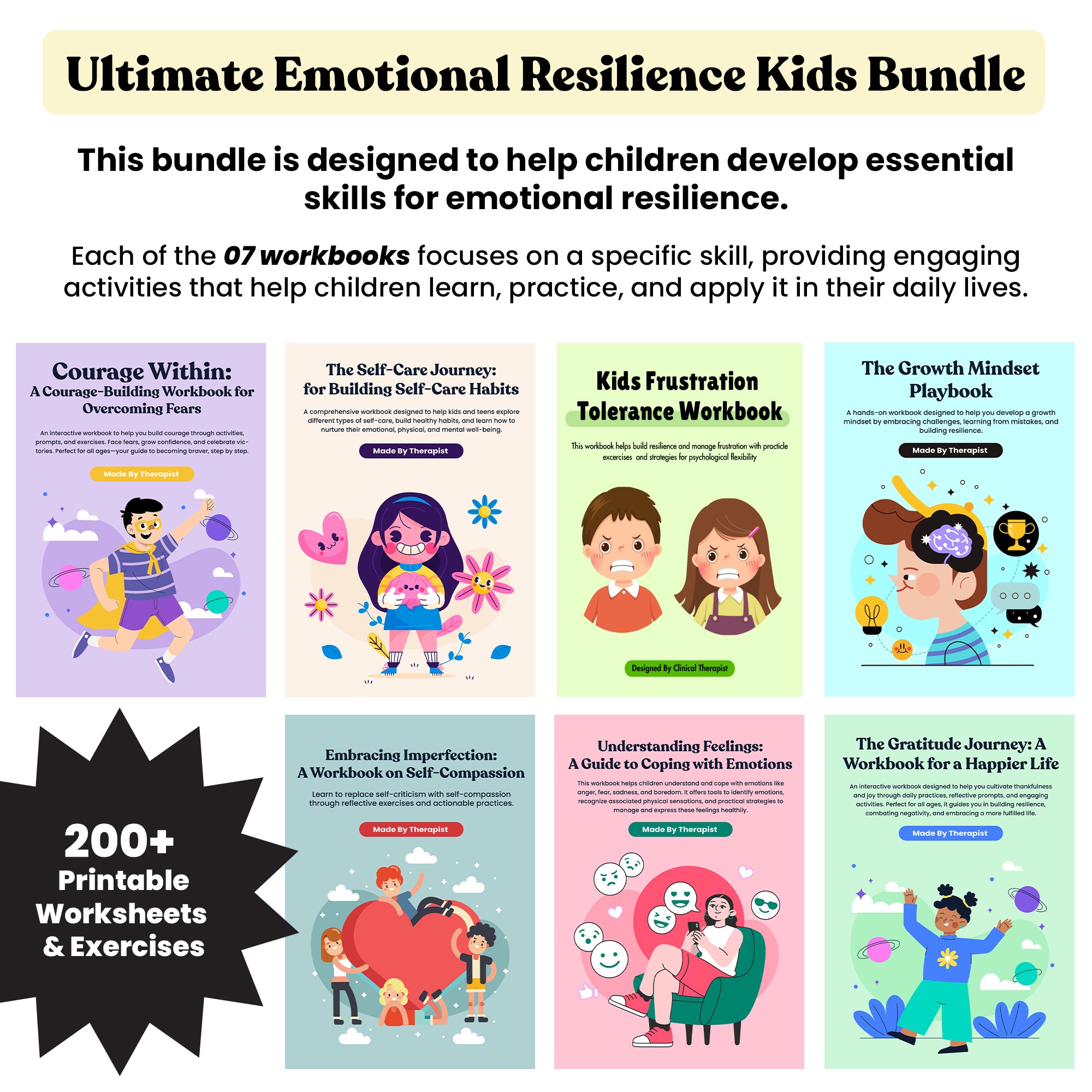Ultimate Emotional Resilience Kids Toolkit, Children Therapy Workbooks Bundle, Emotional Regulation and Coping Skills, Kids and Play Therapy Worksheets