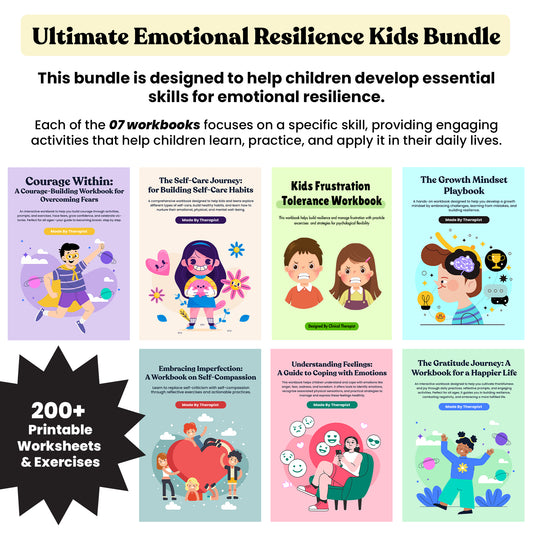 Ultimate Emotional Resilience Kids Toolkit, Children Therapy Workbooks Bundle, Emotional Regulation and Coping Skills, Kids and Play Therapy Worksheets