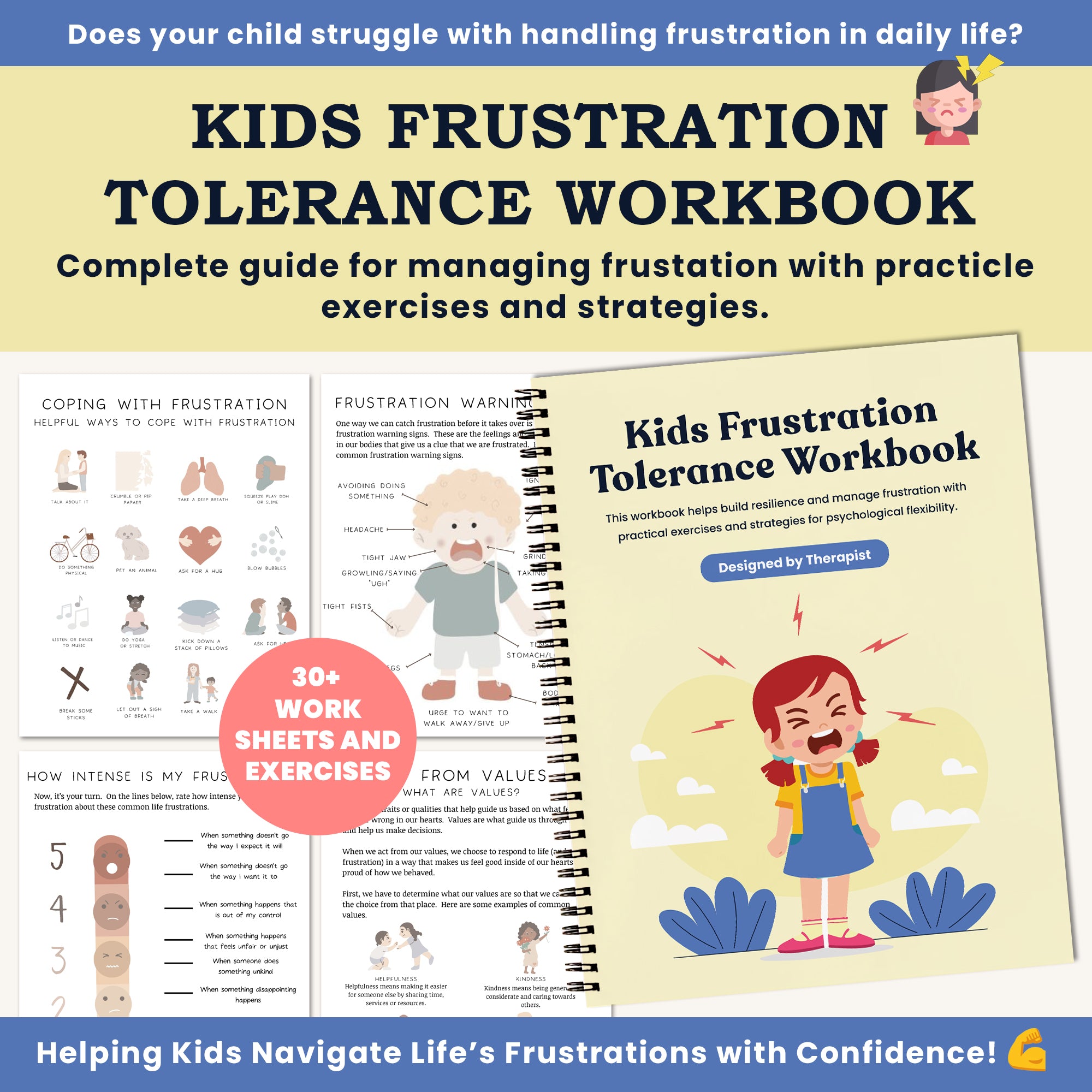 Frustration Tolerance Workbook for Kids, Emotional Regulation Worksheets, Therapy Worksheets for Children, Social Emotional Learning