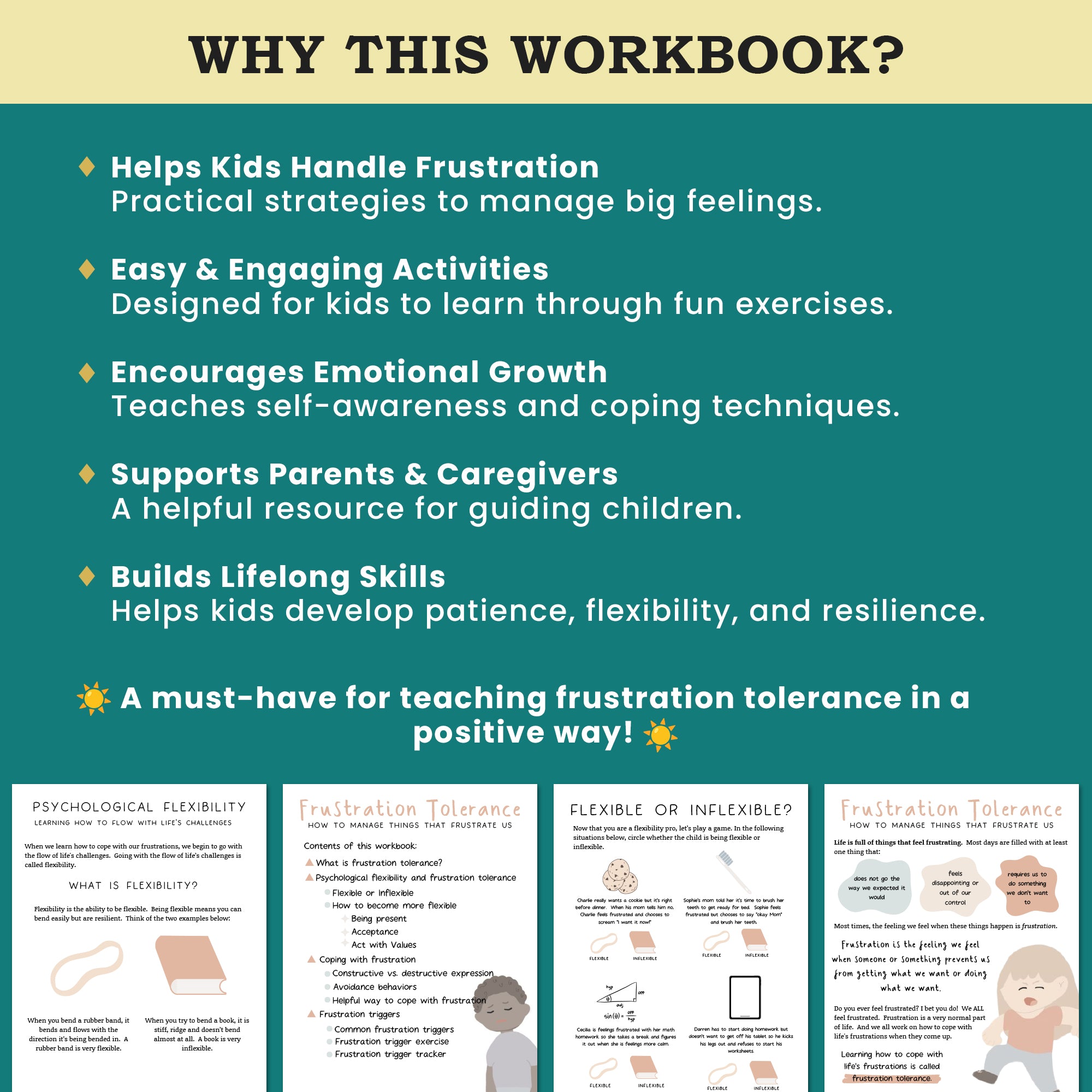 Frustration Tolerance Workbook for Kids, Emotional Regulation Worksheets, Therapy Worksheets for Children, Social Emotional Learning