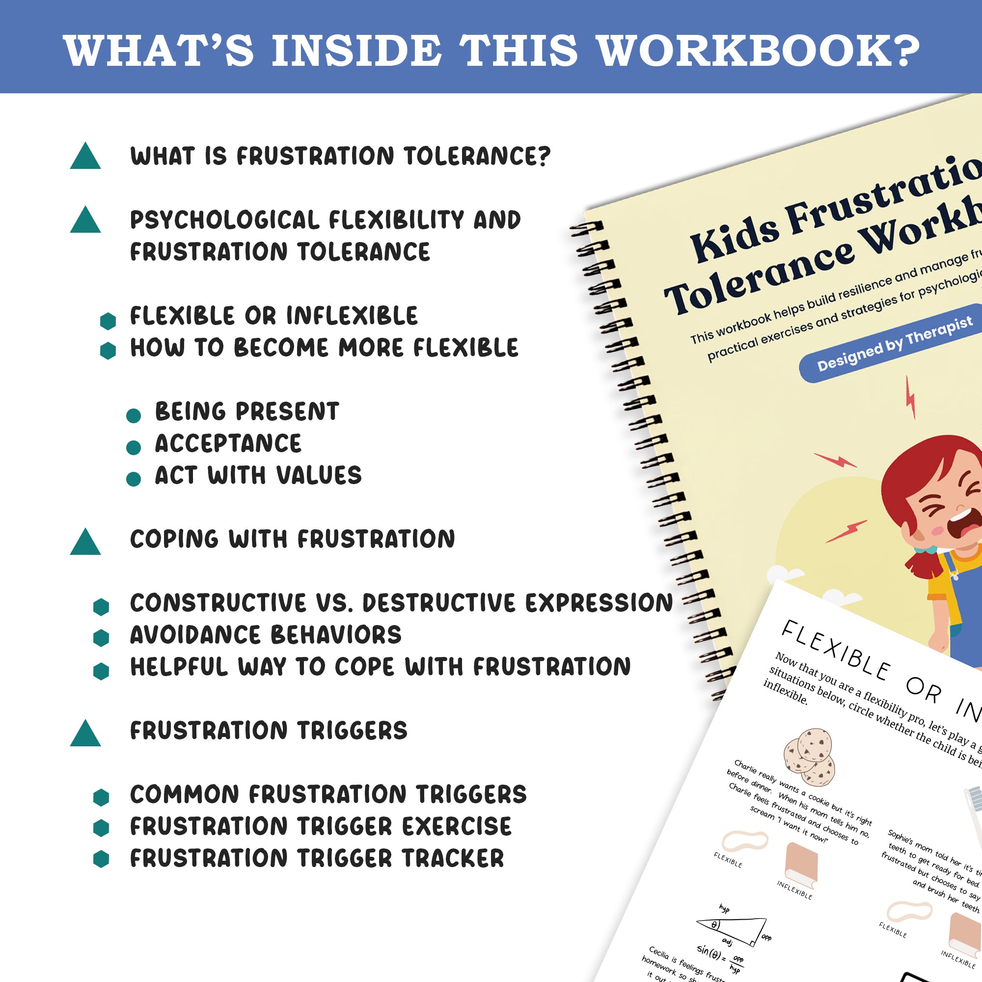 Frustration Tolerance Workbook for Kids, Emotional Regulation Worksheets, Therapy Worksheets for Children, Social Emotional Learning