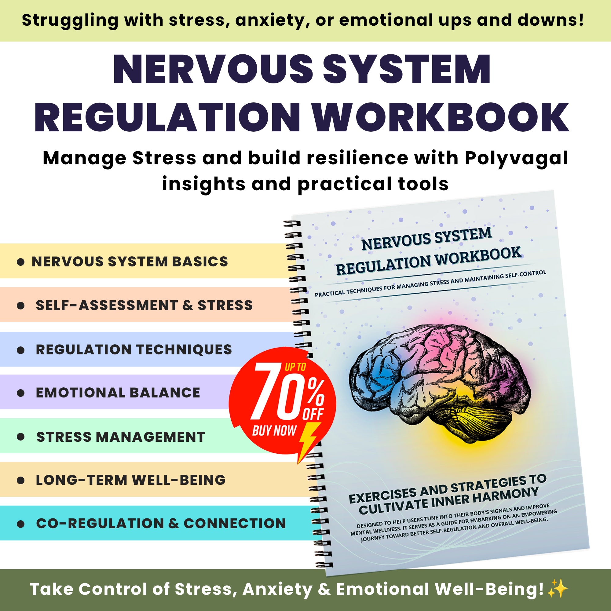 Nervous System Regulation Workbook for Adults | Somatic Exercise Polyvagal Theory | Vagus Vagal Nerve Therapy | Co-regulation