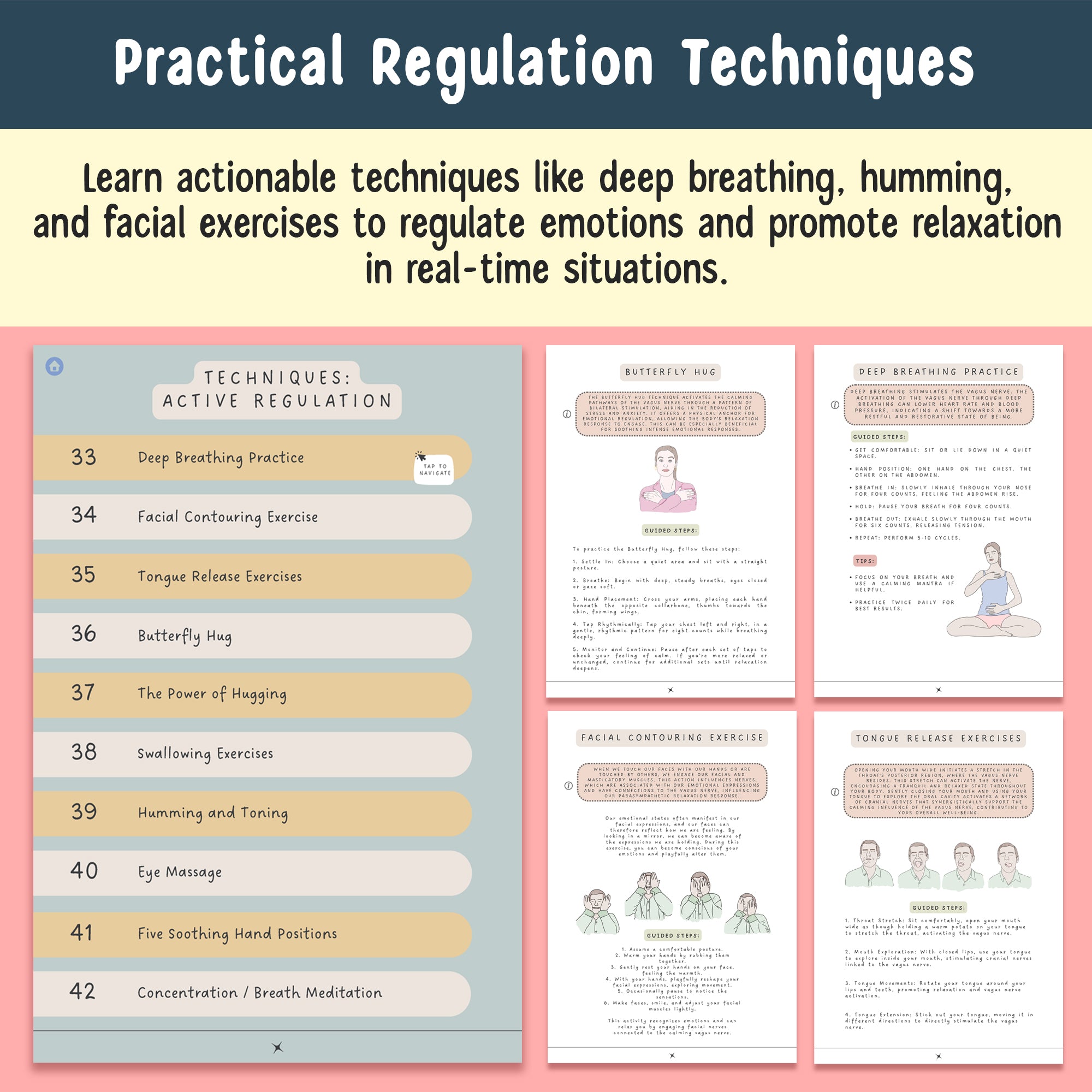 Nervous System Regulation Workbook, Somatic Exercise Polyvagal Theory Ladder Vagus Vagal Nerve Therapy Techniques Worksheets Co-regulation