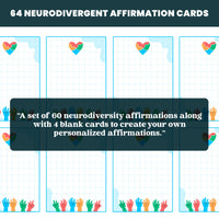 64 Neurodivergent Affirmation Cards for ADHD and Autism. A Neurodiversity deck featuring Positive flashcards | Printable PDF Digital download | Perfect resource for adults or teens