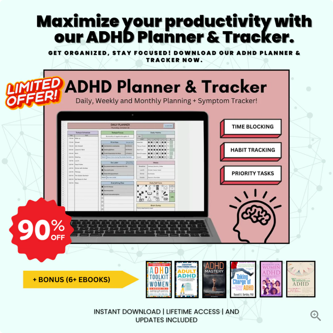 ADHD Planner & Tracker | Google Sheets Template +Bonuses(6+ Ebooks)