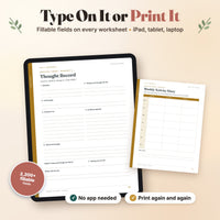 Fillable CBT worksheets on a tablet or printed