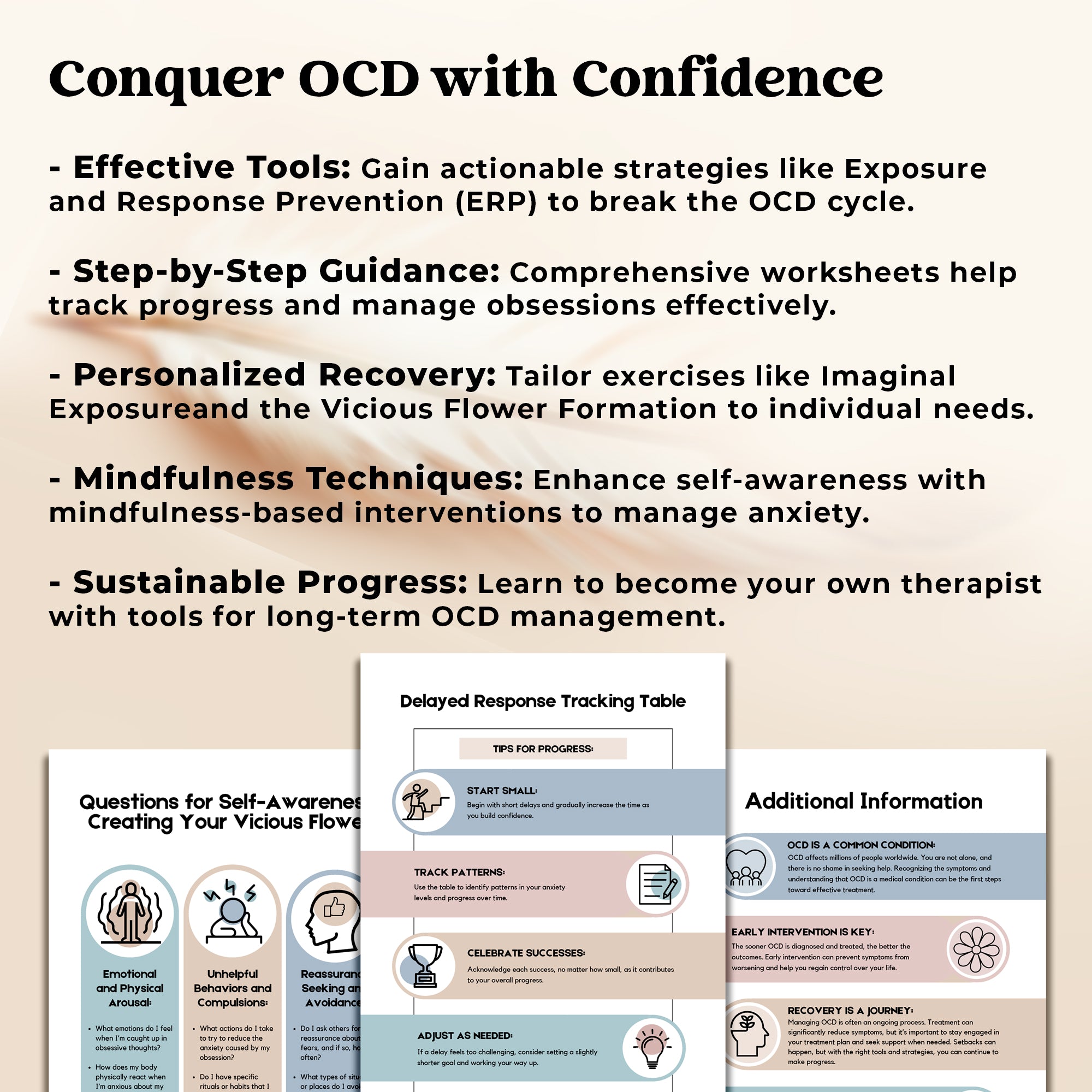 FREEDOM FROM OCD: A PRACTICAL WORKBOOK | Cognitive Behavioral Therapy | CBT Worksheets | Exposure and Response Prevention ERP Tools | OCD Cycle | Anxiety Worksheets